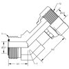 World Wide Fittings Male Flat Face O-Ring to Female Flat Face O-Ring Swivel 45° Elbow 4356X04X04